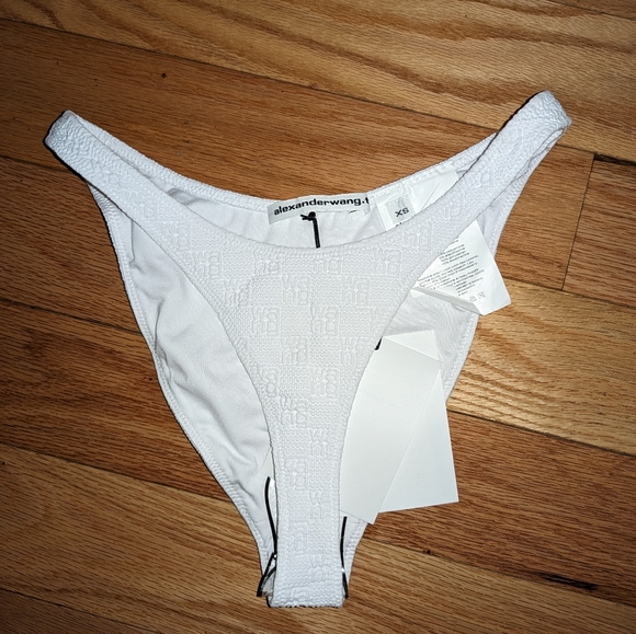 NWT ALEXANDER WANG HIGH CUT TEXTURED "WANG" BIKINI BOTTOM IN WHITE - Picture 3 of 7